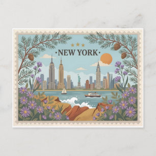 Postal Antigua con la silueta de la ciudad de Nuev