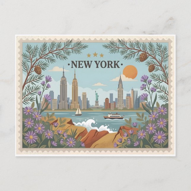 Postal Antigua con la silueta de la ciudad de Nuev (Anverso)
