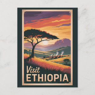 Postal Antigua cosecha de arte de viajes con atardecer de