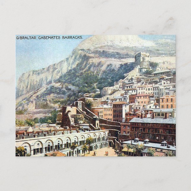 Postal antigua - Cuarteles Casemates, Gibraltar (Anverso)