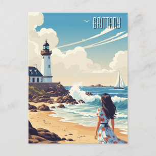 Postal Antigua de un Faro de la Playa de Bretaña F