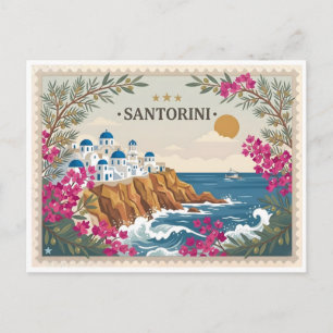 Postal antigua de viaje a Santorini Grecia