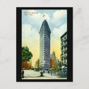 Postal antigua, edificio de hierro plano, Nueva Yo