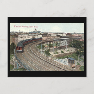 Postal antigua, ferrocarril elevado, ciudad de Nue