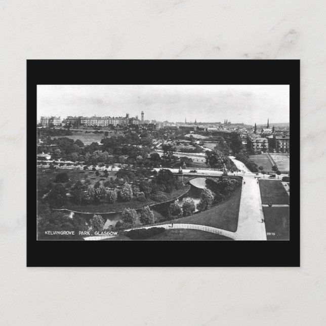 Postal antigua, Glasgow, parque Kelvingrove (Anverso)