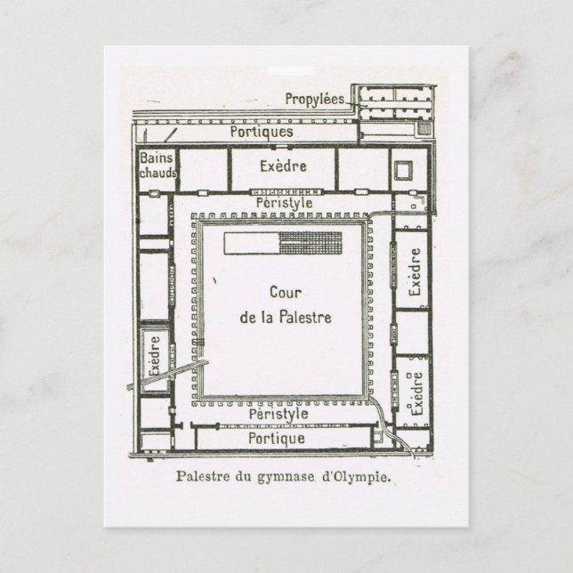 Postal Antigua Grecia, Olimpia, plan del Gimnasio (Anverso)