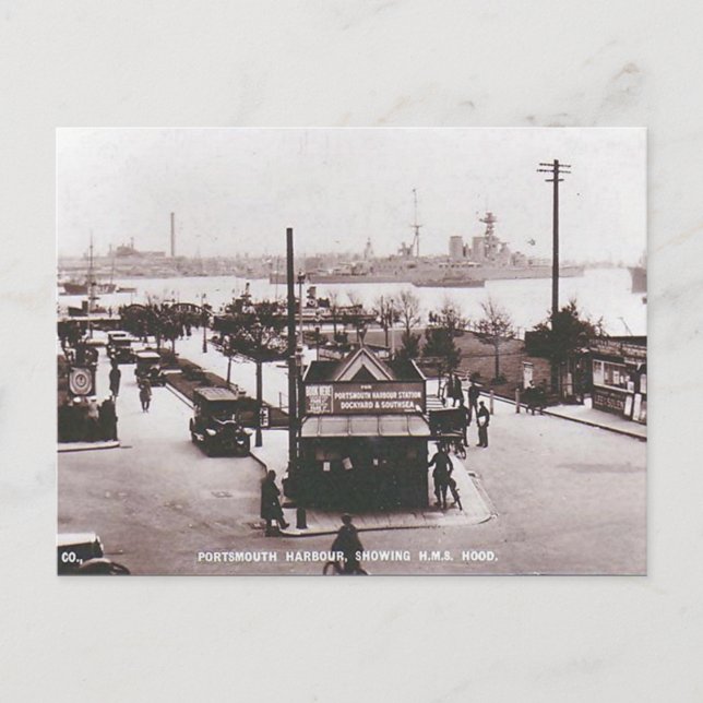 Postal antigua - HMS Hood, puerto de Portsmouth (Anverso)