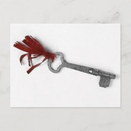 POSTAL ANTIGUA LLAVE CON RIBBÓN ROJO