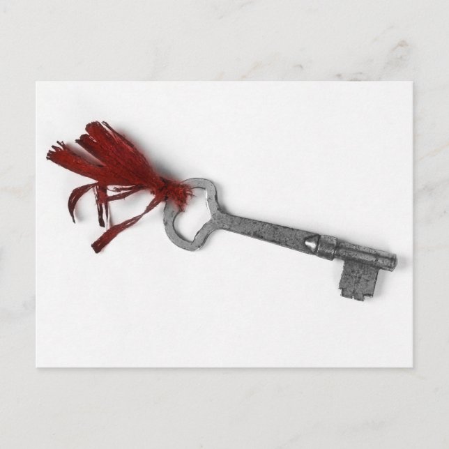 POSTAL ANTIGUA LLAVE CON RIBBÓN ROJO (Anverso)