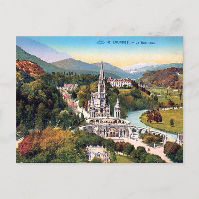 Postal antigua - Lourdes, La Basilique (Anverso)