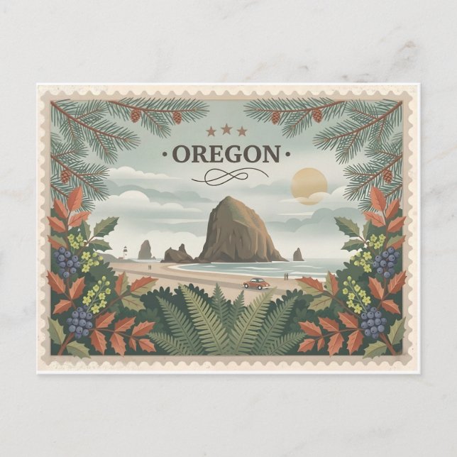 Postal Antigua Oregon State Travel Cannon Beach Haystack (Anverso)