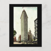 Antigua postal, Nueva York, edificio de hierro pla