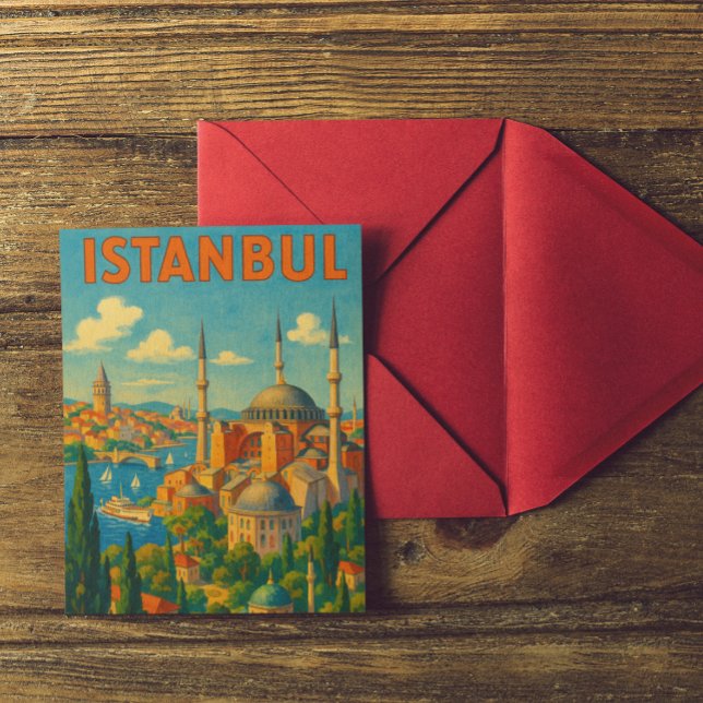 Postal Antigua Retro Estambul Turquía Santa Sofía (colorful vintage travel istanbul bosporus postcard)