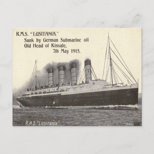 Postal antigua - RMS Lusitania (Anverso)
