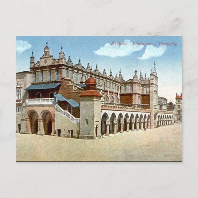 Postal antigua - Salón de la Ropa, Cracovia, Polon (Anverso)