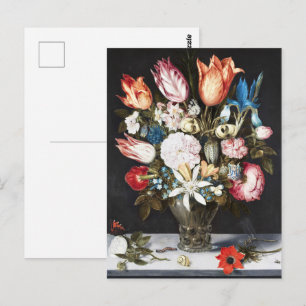 Postal Antiguas Tulipas y Rosas Holandesas de Bosschaert 