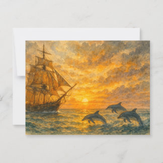 Postal Antiguo Amanecer de Barco