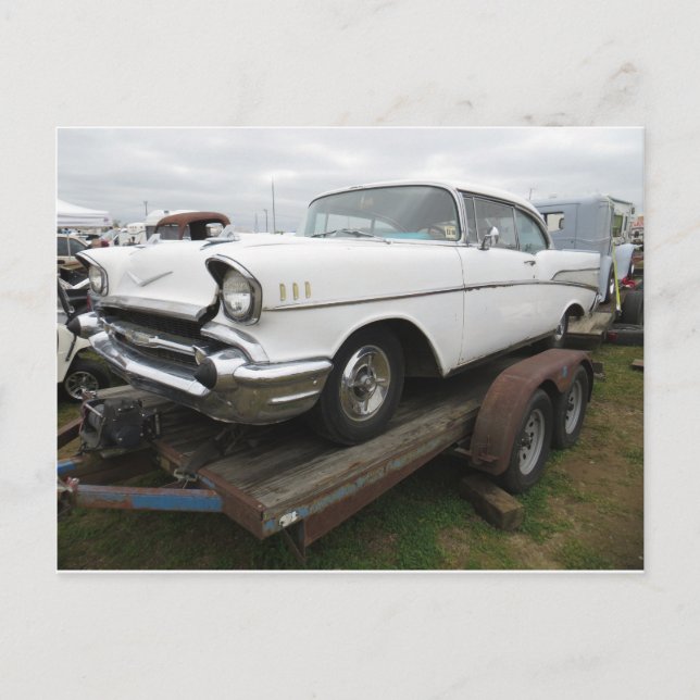 Postal Antiguo auto blanco (Anverso)