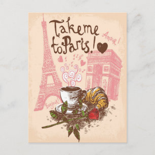 Postal Antiguo Bonjour Paris Torre Eiffel Arco de Triunfo