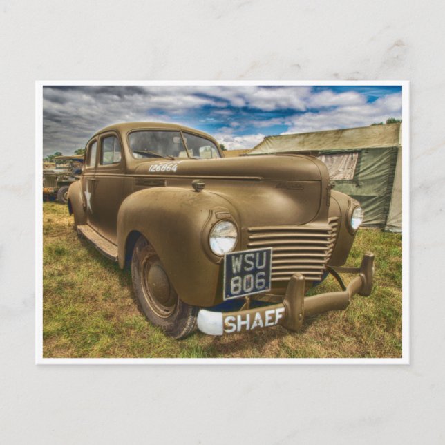 Postal Antiguo coche militar clásico (Anverso)