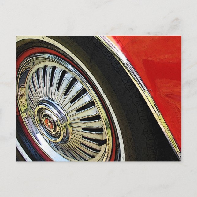 Postal Antiguo coche rojo clásico cortafuego de casquillo (Anverso)