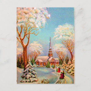 Postal antiguo de arte de escena de nieve en la ig