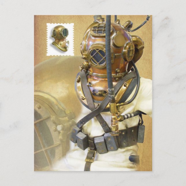 Postal Antiguo equipo de buceo, Historia del Museo de Buc (Anverso)