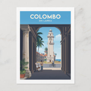 Postal Antiguo faro y torre del reloj de Colombo Sri Lank