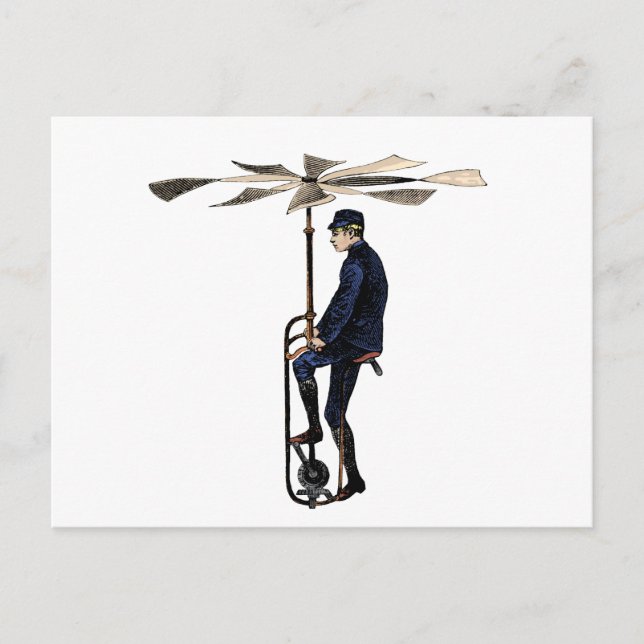 Postal Antiguo Helicóptero Victoriano Volador Contrapunto (Anverso)