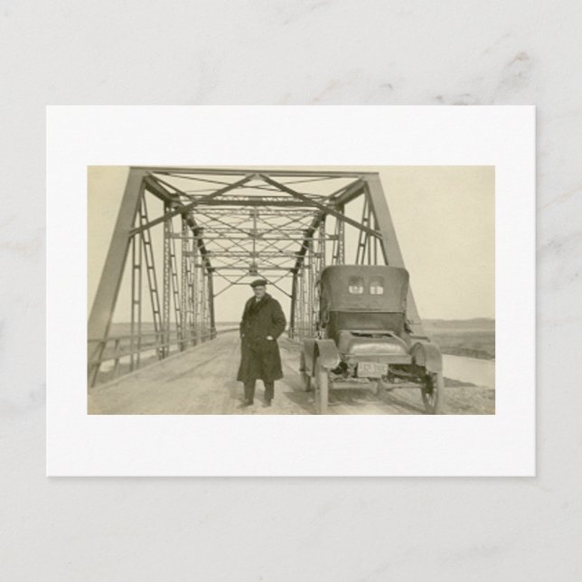 Postal Antiguo Hombre De Foto Real Con Coche (Anverso)