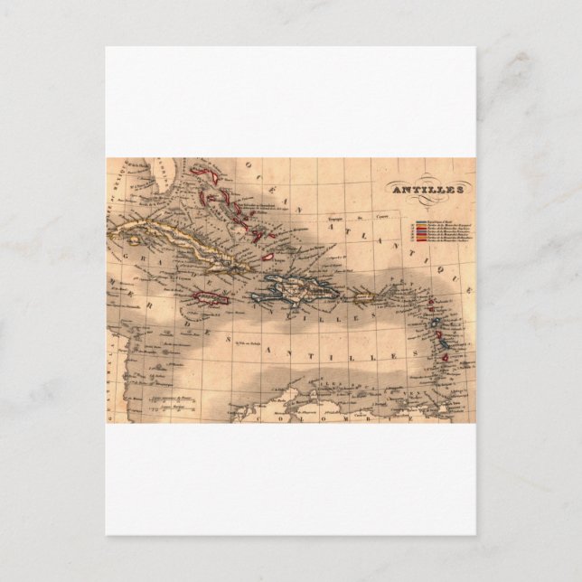 Postal Antiguo mapa caribeño hunde camiseta (Anverso)