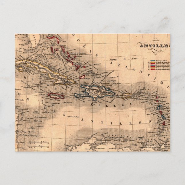 Postal Antiguo mapa caribeño hunde camiseta (Anverso)