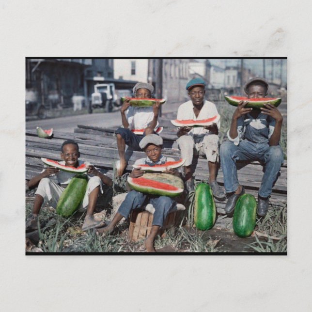 Postal Antiguo mercado francés, ventas de la sandía de Nu (Anverso)