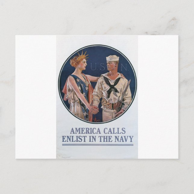 Postal Antiguo Poster de reclutamiento de la Marina alred (Anverso)