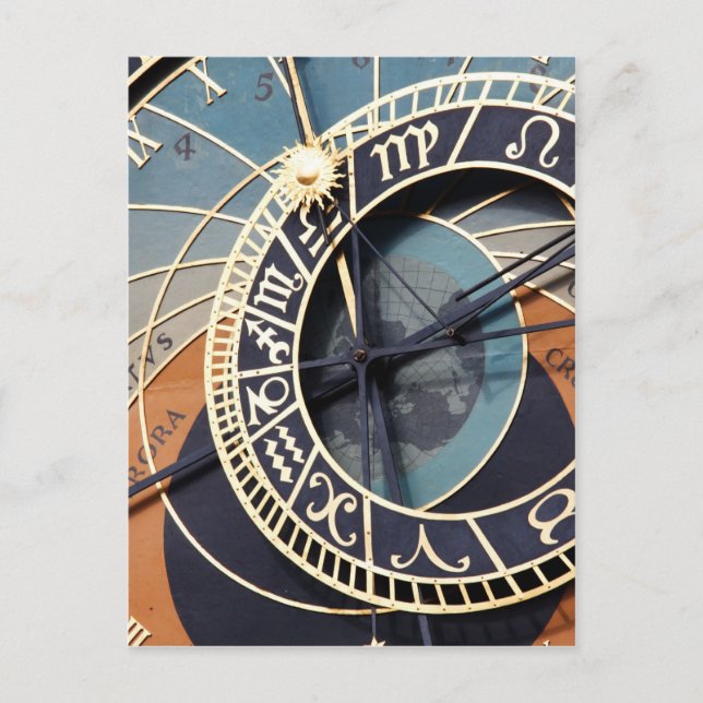 Postal Antiguo reloj de tiempo de astrología checo. (Anverso)