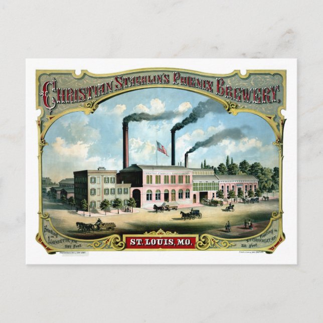 Postal Antiguo restaurado Saint Louis MO Brewery litho ad (Anverso)