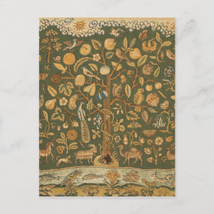 Postal Antiguo tapiz inglés de aguja Árbol de la Vida y U