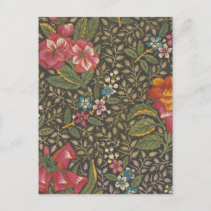 Postal Antiguo toile francés de Jouy ramas florales de lo
