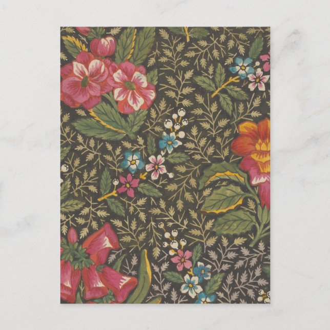 Postal Antiguo toile francés de Jouy ramas florales de lo (Anverso)