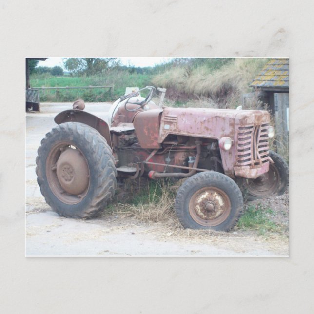 Postal Antiguo tractor rojo (Anverso)