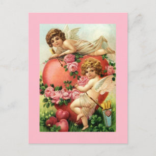 Postal Antiguos cupidos El día de San Valentín Rosas del 