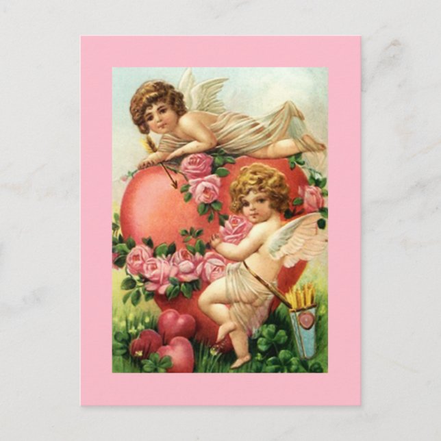 Postal Antiguos cupidos El día de San Valentín Rosas del  (Anverso)