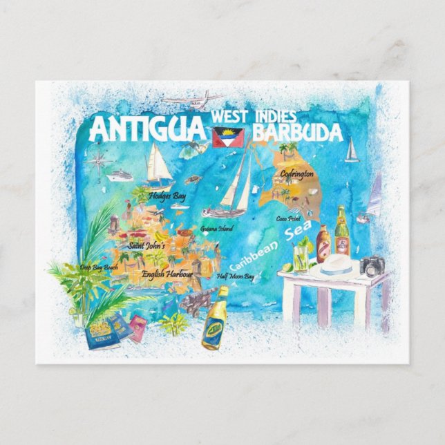 Postal Antillas de Antigua Barbuda ilustradas Caribe (Anverso)