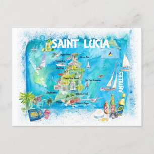 Postal Antillas de Santa Lucía Ilustración Mapa de Viajes