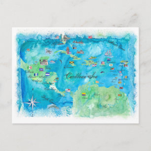 Postal Antillas del mapa de afiches de viajes en crucero 