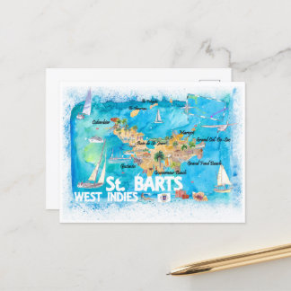 Postal Antillas St Barts Ilustran Mapa del Caribe