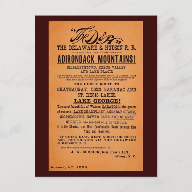 Postal Antique Delaware y Hudson Railroad ad (Anverso)