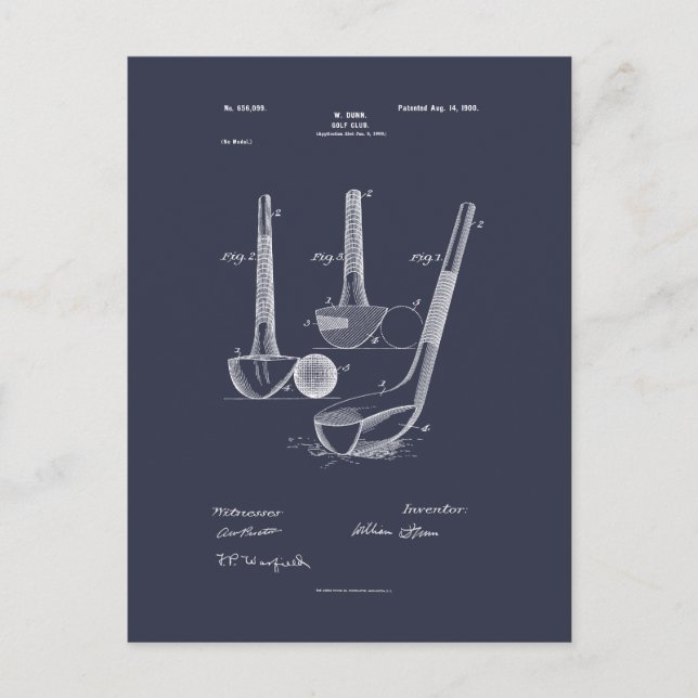 Postal Antique Golf Club 1900, dibujo de patentes (Anverso)
