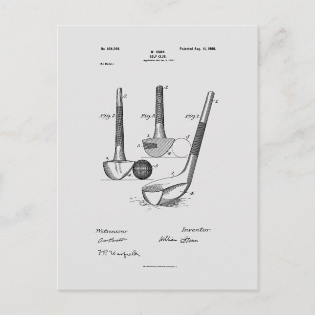 Postal Antique Golf Club 1900, dibujo de patentes (Anverso)