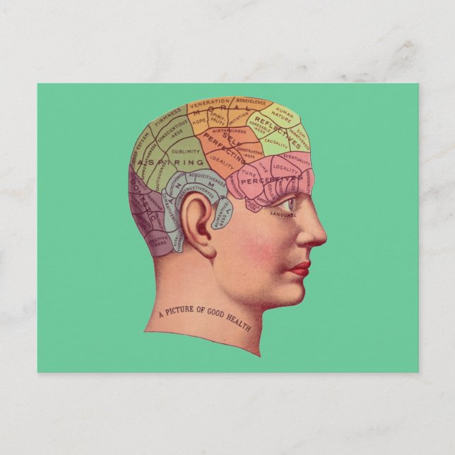 Postal antique Mind Brain Map Phrenology head (Anverso)